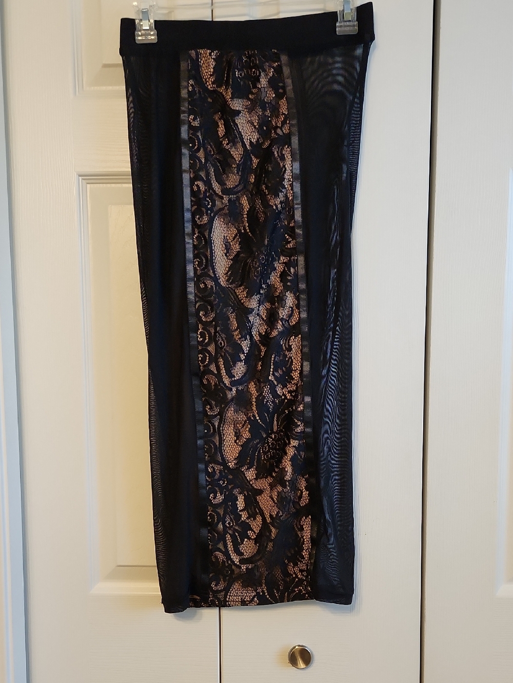 JLUXLABEL Sheer Mesh And Nude / Lace Long Skirt